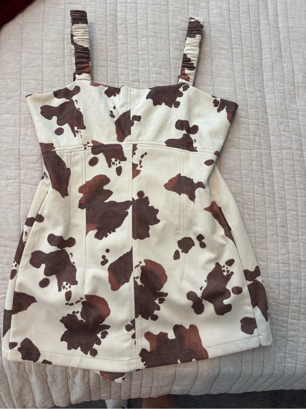 Cream and Brown Cow-Print Sleeveless Romper